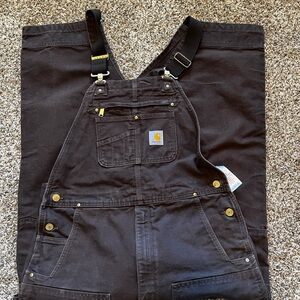 Carhartt Dark Brown Work Duck Bib Overalls, Pre-Worn